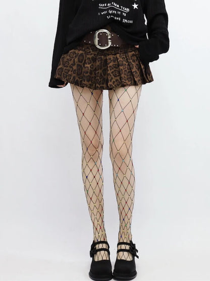 Y2K Hot Girl Rhinestone Star Fishnet Tights