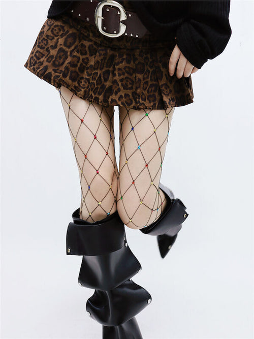 Y2K Hot Girl Rhinestone Star Fishnet Tights