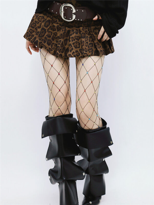 Y2K Hot Girl Rhinestone Star Fishnet Tights