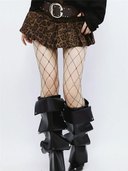 Y2K Hot Girl Rhinestone Star Fishnet Tights