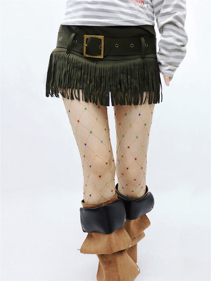 Y2K Hot Girl Rhinestone Star Fishnet Tights