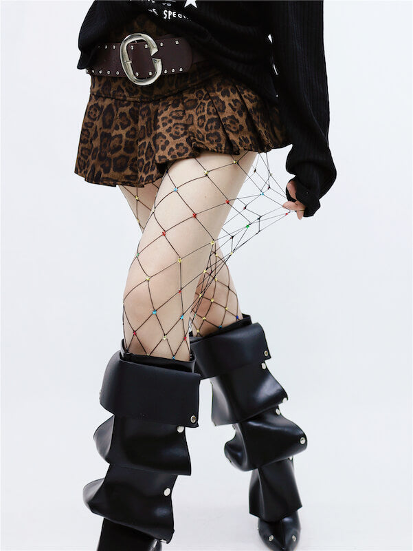 Y2K Hot Girl Rhinestone Star Fishnet Tights