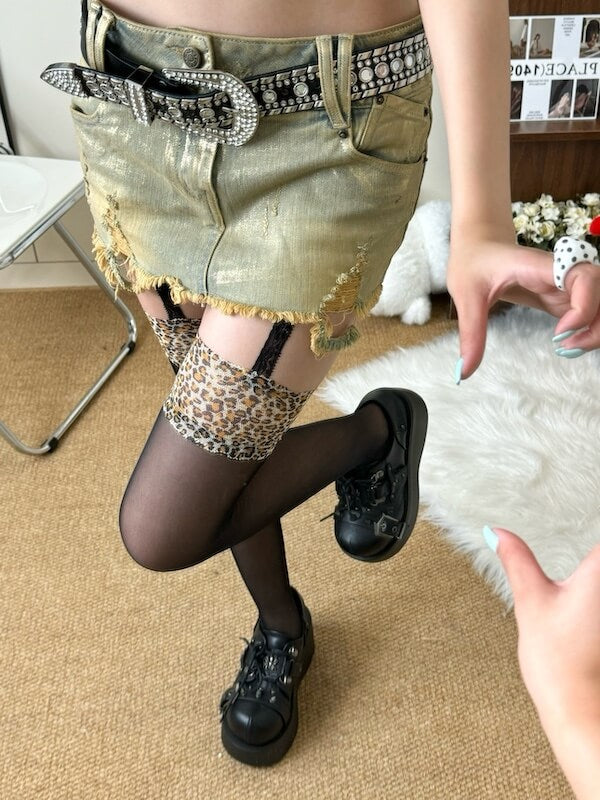 Y2k leopard suspender stockings