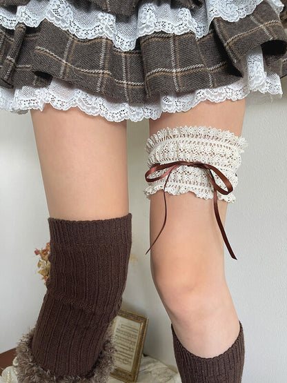 Y2k mocha brown pompon fuzzy leg warmers