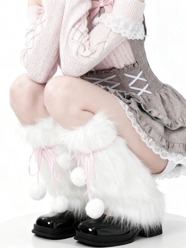 Y2K Pom Poms Fluffy Faux Fur Leg Warmers
