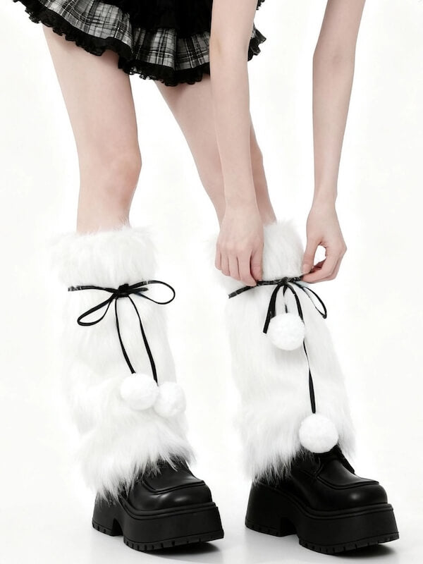 Y2K Pom Poms Fluffy Faux Fur Leg Warmers