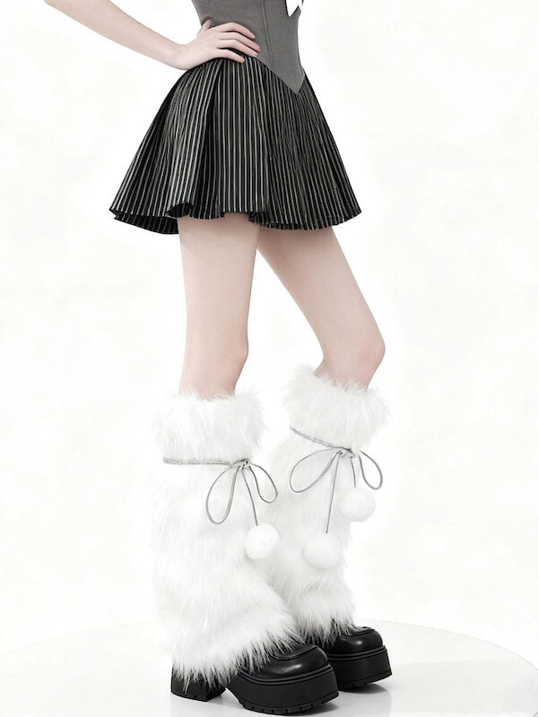 Y2K Pom Poms Fluffy Faux Fur Leg Warmers