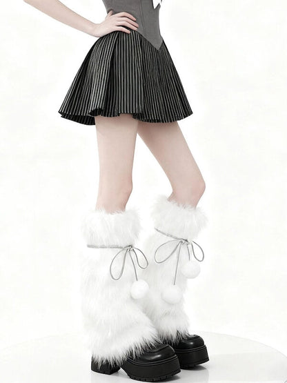 Y2K Pom Poms Fluffy Faux Fur Leg Warmers
