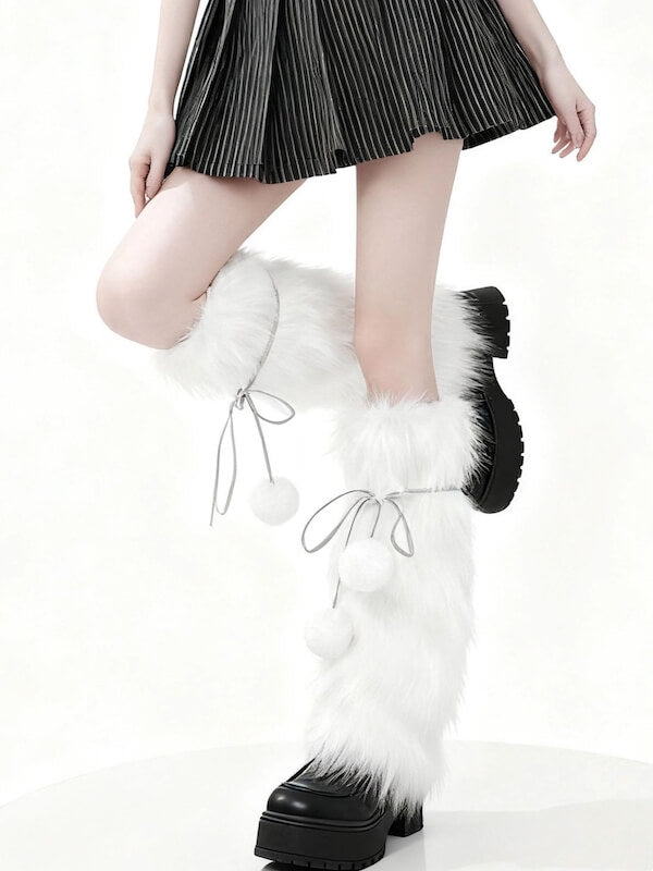 Y2K Pom Poms Fluffy Faux Fur Leg Warmers