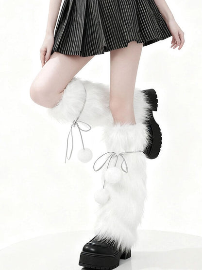Y2K Pom Poms Fluffy Faux Fur Leg Warmers