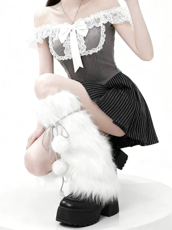 Y2K Pom Poms Fluffy Faux Fur Leg Warmers