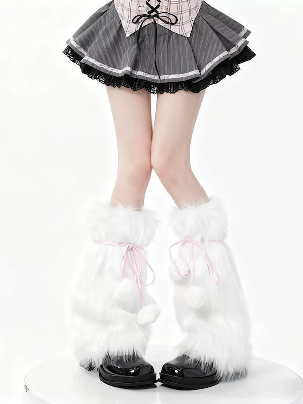 Y2K Pom Poms Fluffy Faux Fur Leg Warmers