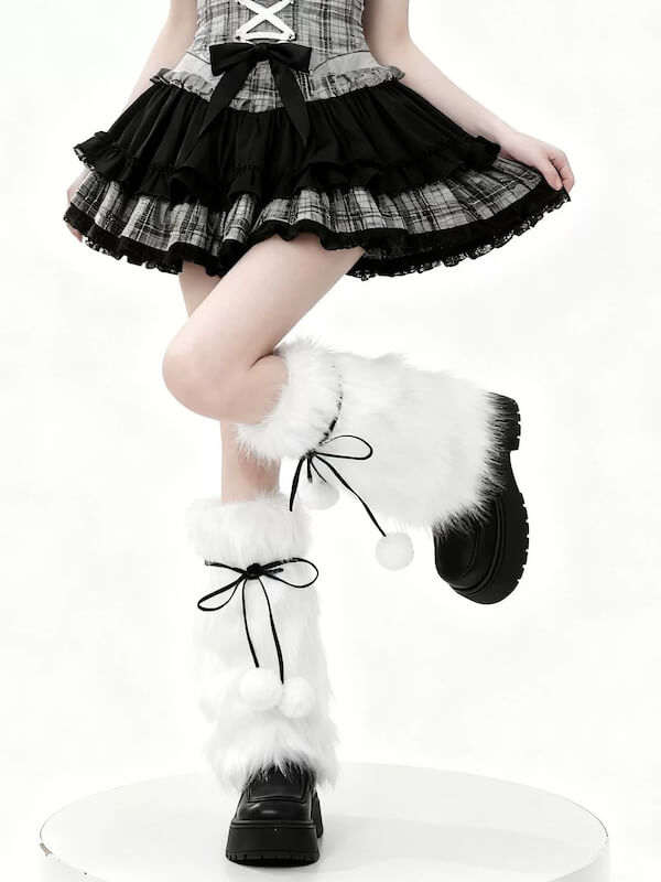Y2K Pom Poms Fluffy Faux Fur Leg Warmers