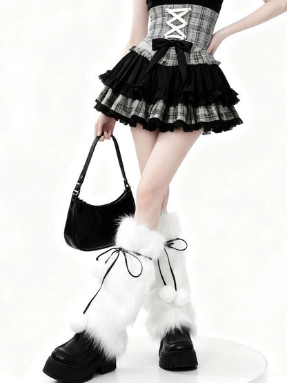 Y2K Pom Poms Fluffy Faux Fur Leg Warmers