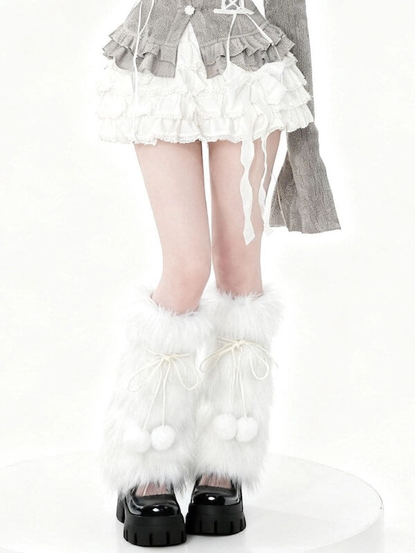 Y2K Pom Poms Fluffy Faux Fur Leg Warmers
