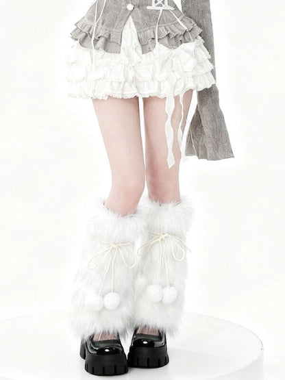 Y2K Pom Poms Fluffy Faux Fur Leg Warmers