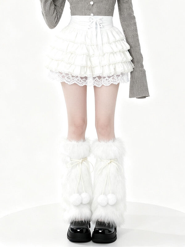 Y2K Pom Poms Fluffy Faux Fur Leg Warmers