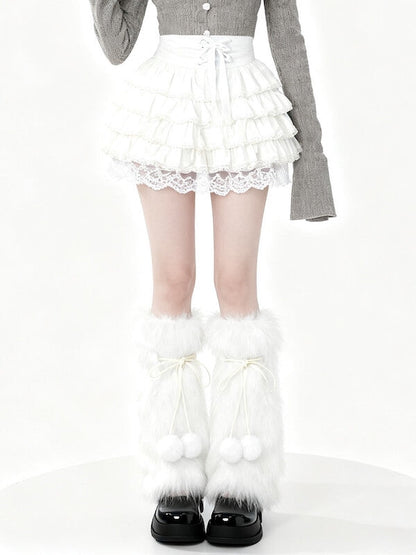 Y2K Pom Poms Fluffy Faux Fur Leg Warmers