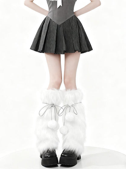 Y2K Pom Poms Fluffy Faux Fur Leg Warmers