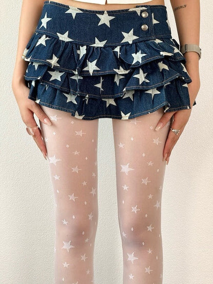 Y2k retro star polka dot tights