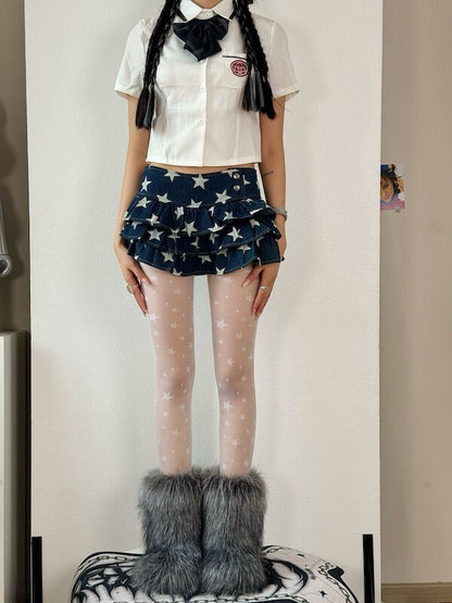 Y2k retro star polka dot tights