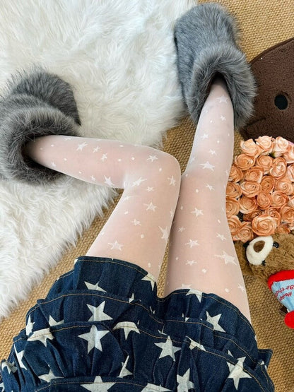 Y2k retro star polka dot tights