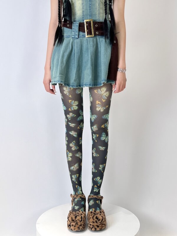 Y2k subculture butterfly print tights