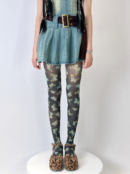 Y2k subculture butterfly print tights