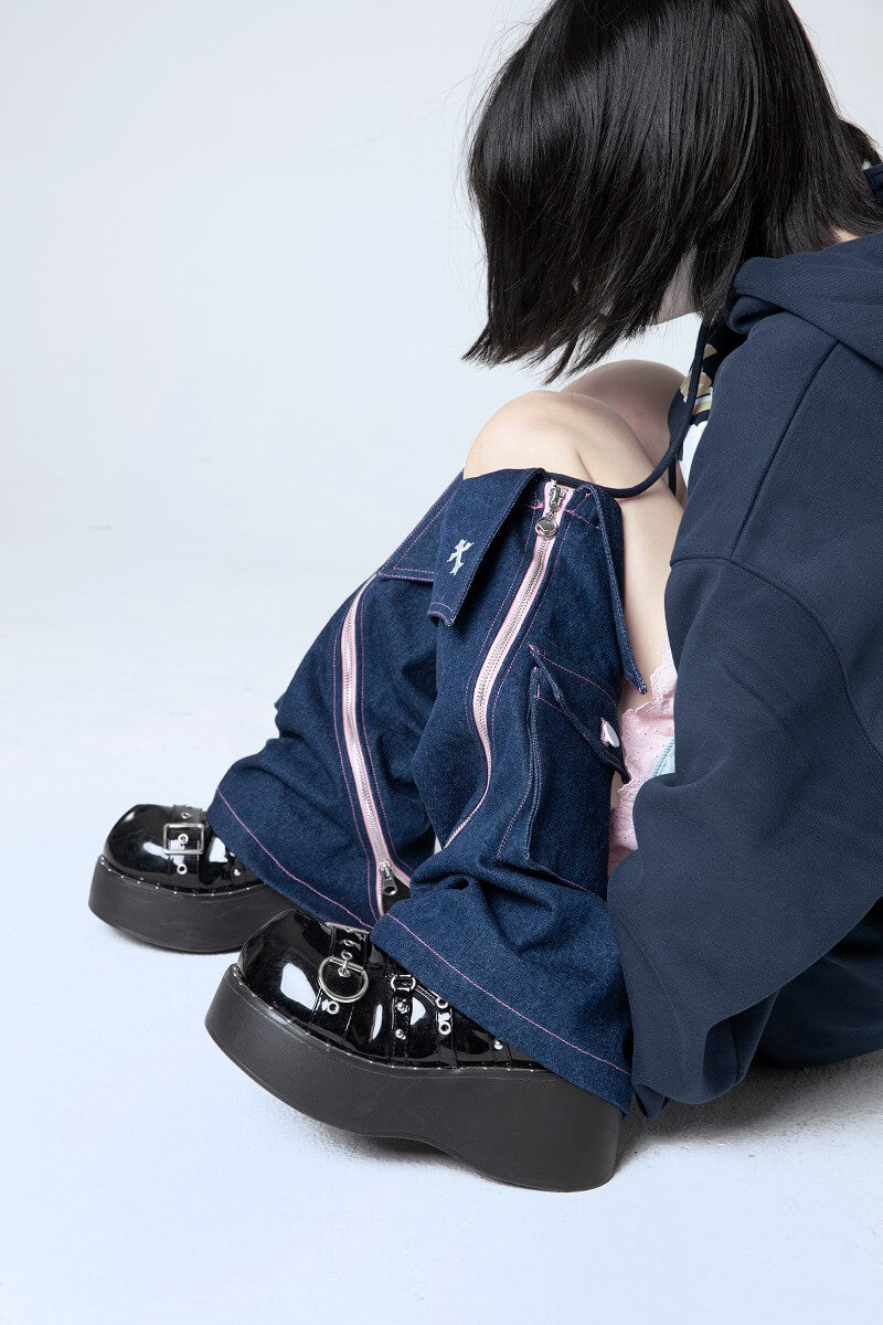 Zipper denim leg warmers