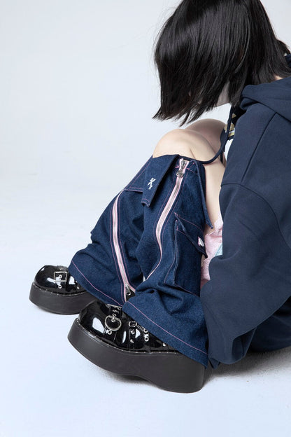 Zipper denim leg warmers